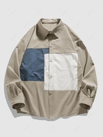 Colorblock Striped Pattern Long Sleeve Shirt 2xl Tan