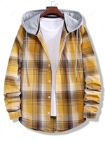 Colorblock Striped Plaid Pattern Button Up Shirt 2xl Golden brown