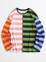 Colorblock Striped Stitching T-shirt Xs