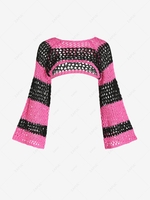 Colorblock Stripes Crochet Knit Shrug Sweater