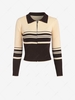 Colorblock Stripes Full Zip Collared Cardigan L Deep coffee