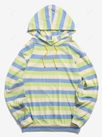 Colorblock Stripes Knitted Hoodie 2xl Blue