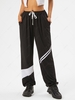 Colorblock Stripes Panel Drawstring Jogger Pants L Black