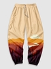Colorblock Sun Printed Jogger Pants L Burlywood