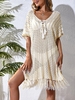 Colorblock Tassel V Neck Crochet Beach Cover Up Dress Light coffee