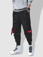 Colorblock Techwear Beam Feet Cargo Pants L Black