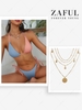 Colorblock Textured Halter String Bikini Swimwear with Layered Disc Chain Necklace Light blue