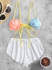 Colorblock Tie Front Contrast Strap Bikini Top and Ribbed Bowknot Tulip Side Beach Shorts White