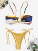 Colorblock Tie Ruched Metallic Bikini Swimwear Yellow
