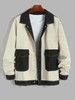 Colorblock Topstitching Flap Pockets Cargo Jacket L Light coffee