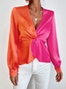 Colorblock Twisted Plunging Blouse M Multi a