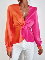 Colorblock Twisted Plunging Blouse S Multi a