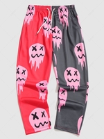 Colorblock Two Tone Drip Face Print Pants L Red