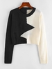 Colorblock Zig-zag Cropped Sweater L Black