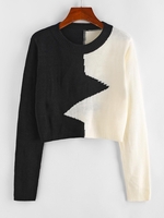 Colorblock Zig-zag Cropped Sweater M Black