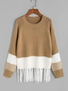 Colorblock Zig Zag Tassel Raglan Sleeve Jumper Sweater L Coffee