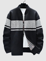 Colorblock Zip Fly Knitted Sweater Jacket M Black