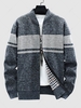 Colorblock Zip Fly Knitted Sweater Jacket M Blue