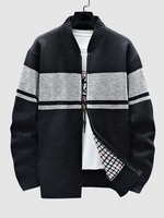Colorblock Zip Fly Knitted Sweater Jacket Xs Black