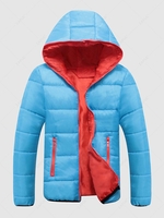 Colorblock Zip Fly Puffer Padded Hooded Jacket 2xl Light blue