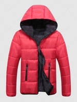 Colorblock Zip Fly Puffer Padded Hooded Jacket 2xl Red