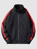 Colorblock Zip Up Raglan Sleeve Pockets Jacket L Black