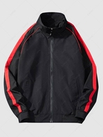 Colorblock Zip Up Raglan Sleeve Pockets Jacket S Black