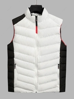 Colorblock Zip Up Stand Collar Pocket Quilted Waistcoat L White