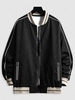 Colorblocking Hem Striped Zip Up Bomber Varsity Jacket 2xl Black