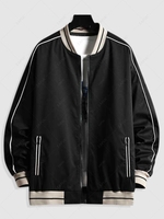Colorblocking Hem Striped Zip Up Bomber Varsity Jacket 2xl Black