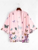 Colored Butterfly Allover Print Kimono Cardigan 2xl Pink