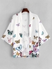 Colored Butterfly Allover Print Kimono Cardigan 2xl White