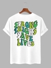 Colored Letter Printed Round Neck T-shirt Xl White