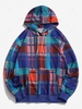 Colored Plaid Pattern Front Pocket Hoodie S Blue