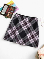 Contrast Piping Plaid Mini Skirt L