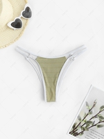 Contrast Piping Textured Bikini Bottom L Light green