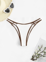 Contrast Piping Textured Bikini Bottom L White