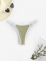 Contrast Piping Textured Bikini Bottom M Light green