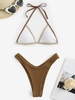 Contrast Piping Textured High Leg Bikini Swimwear Coffee