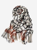 Contrast Plaid Frayed Fringes Scarf