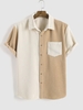 Contrast Ribbed Pocket Two Tone Corduroy Thick Shirt S Beige