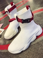 Contrast Ribbons Buckle Decor Knit Sock Sneakers