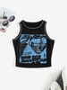 Contrast Stitching Cool Figure Graphic Tank Top M Black