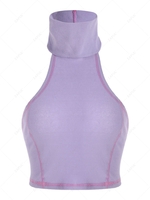 Contrast Stitching Ribbed Open Back Crop Top S Light purple