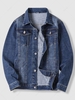 Contrast Stitching Scratch Jean Jacket L Deep blue