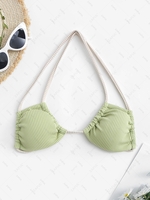 Contrast Strap Ribbed Bikini Top S Green