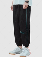 Contrast Stripe Letter Casual Pants M Black