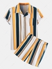 Contrast Stripe Print Shirt And Shorts Set Xl