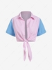 Contrast Striped Button Down Knotted Shirt S Light pink
