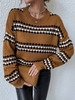 Contrast Striped Drop Shoulder Slouchy Sweater L Coffee